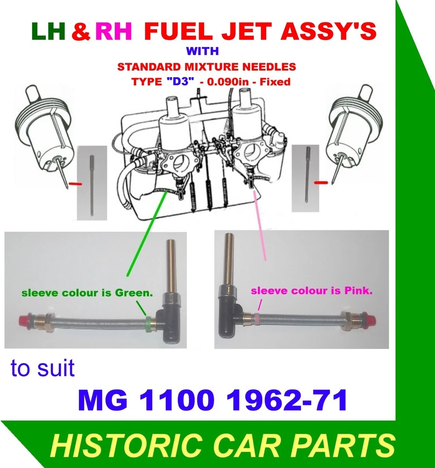 Conjuntos RH & LH JET + AGUJAS STD "D3" para Twin HS2 SU Carb en MG 1100 1962-71 Foto 1 de 1