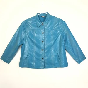 Southern Lady Faux Reptile Snakeskin Turquoise Jacket All Season Career Plus 20W - Picture 1 of 9