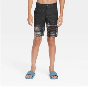 Boys' Striped Hybrid Swim Shorts - art class™ Black/orange size 14 Husky #020 - Picture 1 of 3