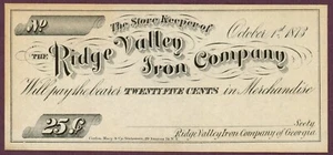 Ridge Valley Iron Company Georgia GA 25c 1873 (DL0157) - Imagen 1 de 2