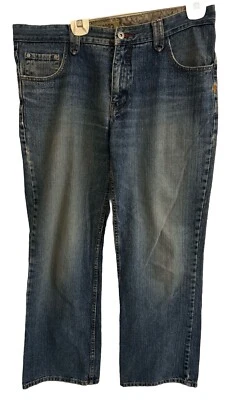 Jeans enchufables vintage Y2K para hombre 36 holgados pierna ancha denim oscuro 36x32 hechos en Rusia Foto 1 de 4