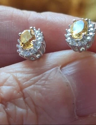 Orecchini In Argento Massiccio S925 Con Quarzo Citrino Naturale - Immagine 1 di 4