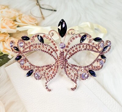 Butterfly Purple Masquerade Mask, Wedding Party Gold Eye Mask, Party Mask, Gifts - Image 1 of 4