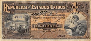 Brazil 1 Mil Reis 1917 P 5a Series 6A. Stampa 9A. Circulated Banknote EA10 - Picture 1 of 2