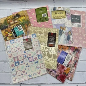Vintage NOS Lot 9 Wedding Shower Bridal Floral Gift Wrap Wrapping Paper Sheets - Picture 1 of 20