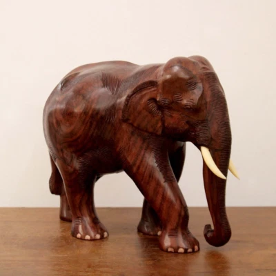 木制大象雕像印度亚洲大象复古家居装饰礼物 — 第 1/4 张图片