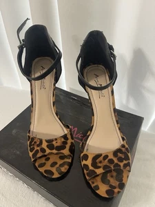 Anne Michelle Womens Strappy Open Toe Pump Size 8M Colorblock-Black/Leopard Prin - Picture 1 of 8