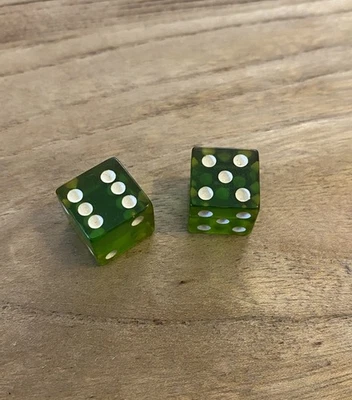Vintage Mini Loaded Trick Bakelite Dice Apple Green Translucent 7 or 11 Roll - Image 1 of 3