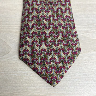 Corbata de Seda Hermes Geométrica Atómica MCM Estampado Patrón Rojo Amarillo 7356 Foto 1 de 4