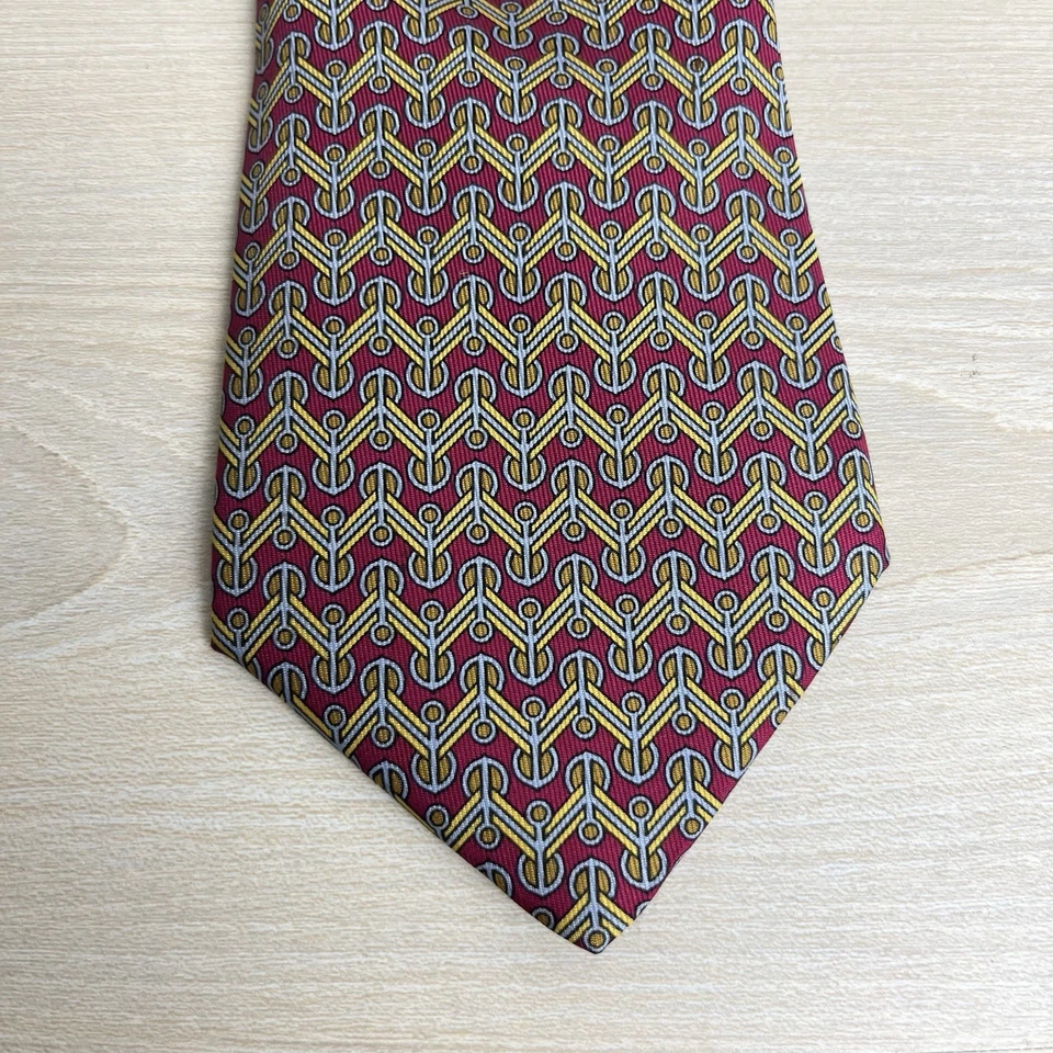 Corbata de Seda Hermes Geométrica Atómica MCM Estampado Patrón Rojo Amarillo 7356 Foto 1 de 4