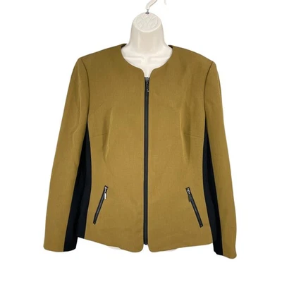 Kasper Career Jacket Women Size L/XL Avant Garde Mustard Yellow Zip Retro Pocket - Image 1 of 4