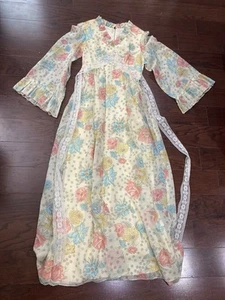 1960s/70s Romantic Sheer Lace Angel Sleeve Floral Prairie Dress Bohemian Vtg - Picture 1 of 7