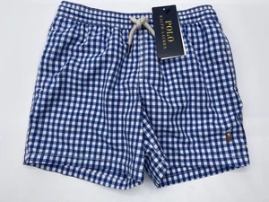POLO Ralph Lauren Swim Trunks Boys Size 5 Blue White Gingham Plaid - Picture 1 of 8