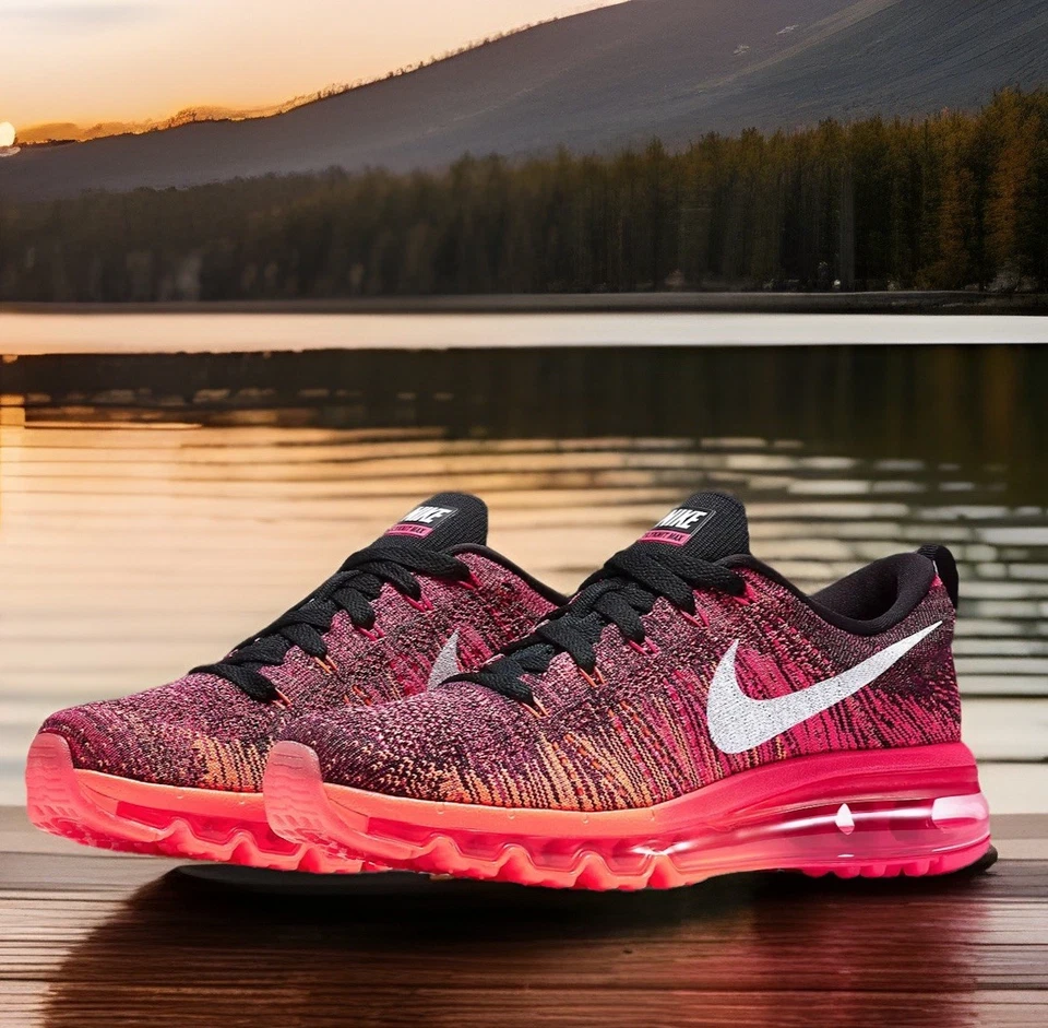 N I K E FLYKNIT MAX 620659-006 Women Size 7.5 Black/White-Pink Foil-Hot Lava - Image 1 of 4