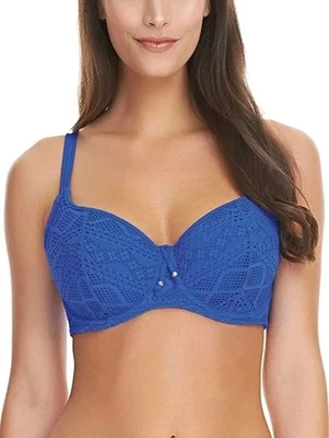 NUEVO CON ETIQUETAS Freya Sundance Crochet Tejido Sweetheart Bikini Forrado Top Azul 36 L Con Aros  Foto 1 de 4