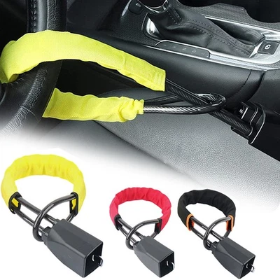 Car-Steel-Rope Lock Steering Wheel Belt with Seat Socket-for-Truck-SUV-Van-RV~⇓ - Image 1 of 4