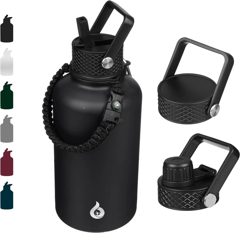 Botellas de agua aisladas de medio galón con tapa de paja, jarra de agua grande de 64 oz, mancha Foto 1 de 4