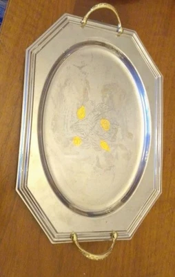 Vassoio Color Argento Con Disegno In Oro - Immagine 1 di 3