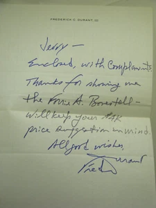 handwritten letter signed by author/test pilot/engineer Frederick C. Durant, III - Picture 1 of 3