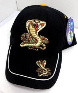 Black Cobra Embroidered Hat Cap Adjustable Strap Back Snakes - Picture 1 of 5