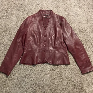 Wilsons Leather Jacket Cropped Style Women’s Large Maroon Burgundy Genuine Leath - Picture 1 of 7