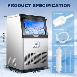 110lbs Built-in Commercial Ice Maker Stainless Steel Bar Restaurant Cube Machine - Picture 1 of 8