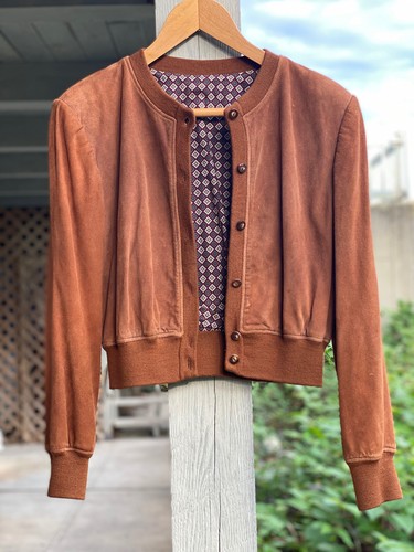 Giacca Bolero Vintage anni '80 Valentino Italia in Pelle Scavata Bomber 48 S