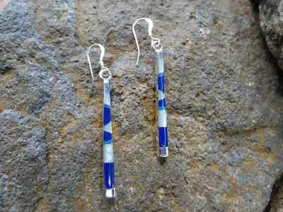 Серьги-бар Lapis Opal MOP с несколькими драгоценными камнями чистое серебро миниатюрные НОВЫЕ N36 - Изображение 1 из 4