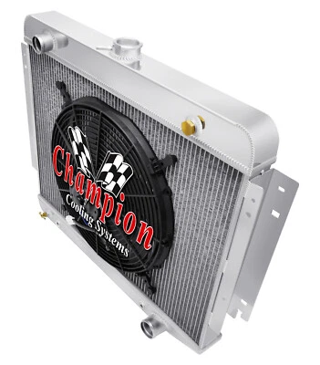 JR Champion 4 Row Radiator W/ 16" Fan for 1974 - 1978 Plymouth PB100 Van V8 Eng - Изображение 1 из 4