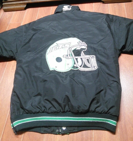 Vintage 90s Men's Starter x New York Jets Jacket Big Helmet Black NFL Sz M Cover