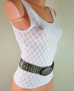 Vtg reto steampunk chic goth fashion brass/black tone metal elasticated belt S/M - Picture 1 of 12