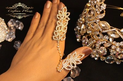 XXL Doppelfingerring Daumenring Gliederring Gelenkring Ring  Ornamentring Strass - Bild 1 von 2