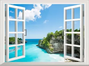 Malediven Strand Wandtattoo 3D gefälschtes Fenster Aufkleber Poster Ozean Wandbild Tapete - Bild 1 von 5