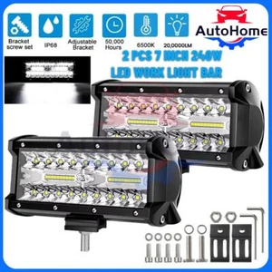 2x 7.5In 20000LM LED Work Light Bar Flood Spot Pod Offroad Fog Driving ATV Truck - Picture 1 of 12