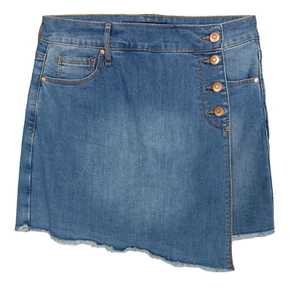 Energie Asymmetrical Denim Mini Skirt Size 5 Junior Medium Blue Wash 5 Pockets - Picture 1 of 4