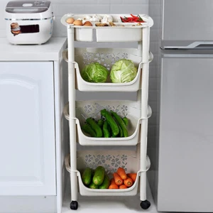 4 Tier Plastic Multi-Function Storage Unit  Shelf Rack Storage Basket Kitchen uk - Picture 1 of 9