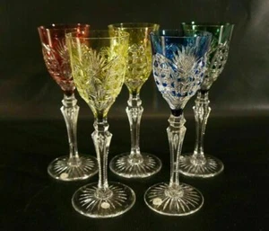 Set of 5 Vintage VAL ST LAMBERT Richepin Cut to Clear Crystal Wine Water Goblet. - Picture 1 of 12