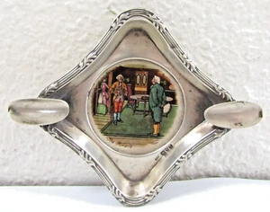 Victorian Sterling Silver J&R Hand Painted Ashtray The Rivals by Victor Venner - Picture 1 of 8