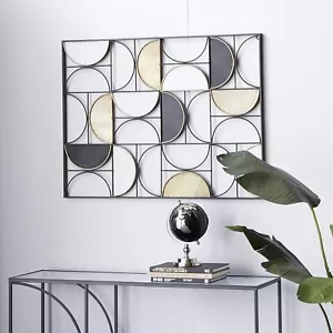 Arte de pared geométrico de metal | Escultura de media luna de 30"x40" | Moderno negro y dorado - Imagen 1 de 5
