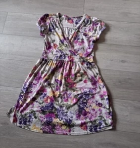 E-Vie Grey & Purple Floral Stretch Flared Dress Ditsy Smart Casual Holiday UK12 - Picture 1 of 24