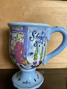 Certified International Jennifer Brinley Shopping Girl Pedestal Coffee Mug Blue - Picture 1 of 6