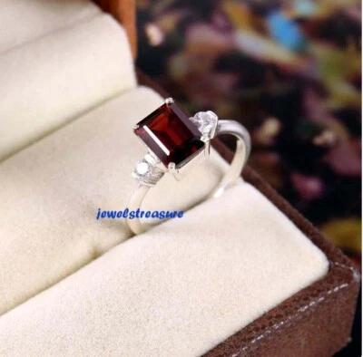 Natural Garnet & CZ Gemstones with 925 Sterling Silver Women's Ring #J88 - Изображение 1 из 4