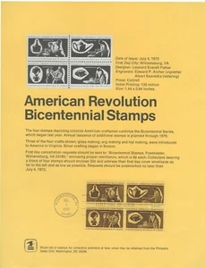 #SP309 Souvenir Page -8 cent Colonial Craftsmen. Scott #1459a Perfect!!! - Picture 1 of 1