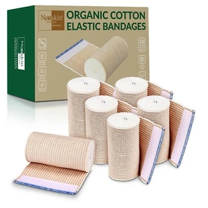 Nexskin 4” 6 Pack Cotton Elastic Bandages Compression Body Wrap Hook/Loop Beige - Picture 1 of 11