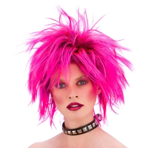 Bright Pink 80s Punk Wig Rocker Short 1980s Fancy Dress Accessory - Picture 1 of 2