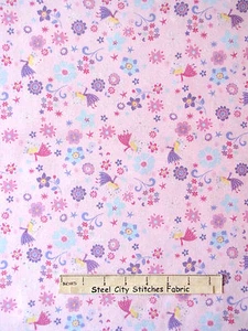 Fairy Fabric - Princess Flowers Fairies Pink CM3816 Timeless Treasures - YARD - Picture 1 of 1