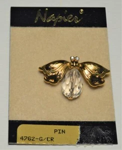 Nuovo Scheda Firmato Napier Color Oro Trasparente Cristallo Fly Bug Forma Spilla - Foto 1 di 3