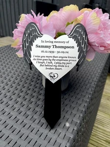 Memorial Plaque, Personalised Heart Angel Wing Grave Garden Marker Plaque Gifts - Picture 1 of 15