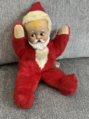 Vintage Knickerbocker Rubber Face Baby Santa Plush Christmas Toy 1950s Kitsch - Image 1 of 4