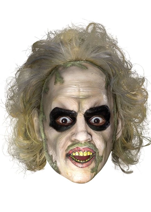 Adult Size Mens Official Beetlejuice Vinyl Mask with Hair Halloween Fancy Dress - Image 1 of 1